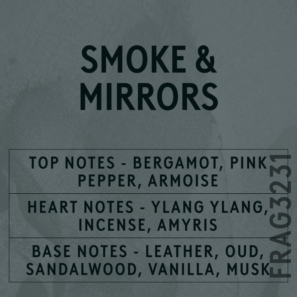 Smoke & Mirrors fragrance oil - Candle Shack aluminium bottle with dried botanicals on a dark slate background