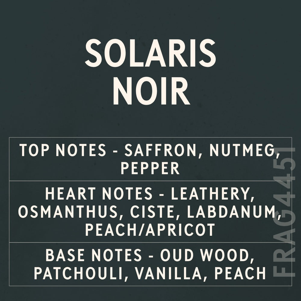 Solaris Noir fragrance oil - Candle Shack aluminium bottle with dried botanicals on a dark slate background