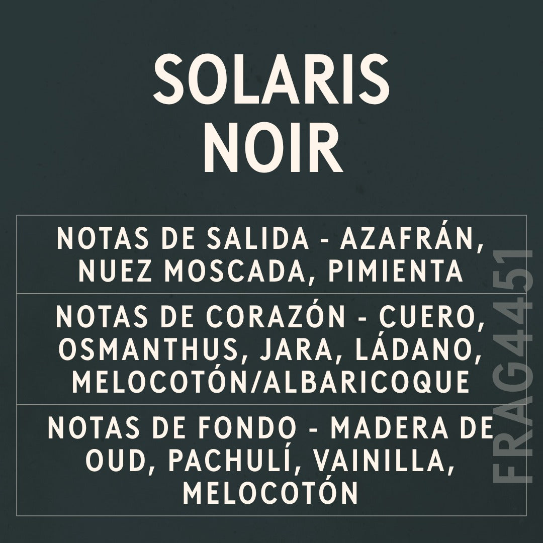 Solaris Noir Fragrance Oil scent card (Spanish)