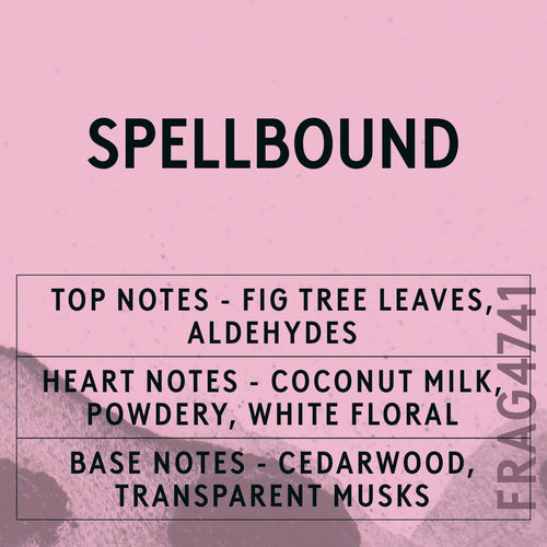 Spellbound fragrance oil - Candle Shack aluminium bottle with dried botanicals on a dark slate background