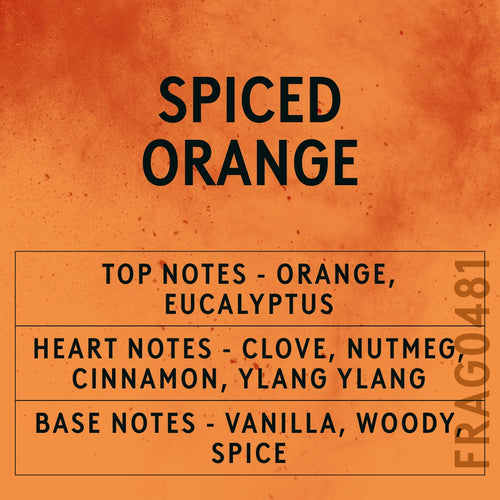 Spiced Orange fragrance oil - Candle Shack aluminium bottle with dried botanicals on a dark slate background