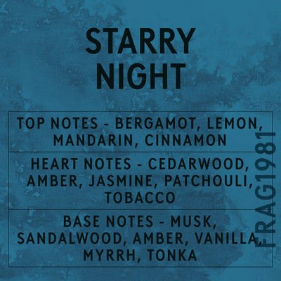 Starry Night fragrance oil - Candle Shack aluminium bottle with dried botanicals on a dark slate background