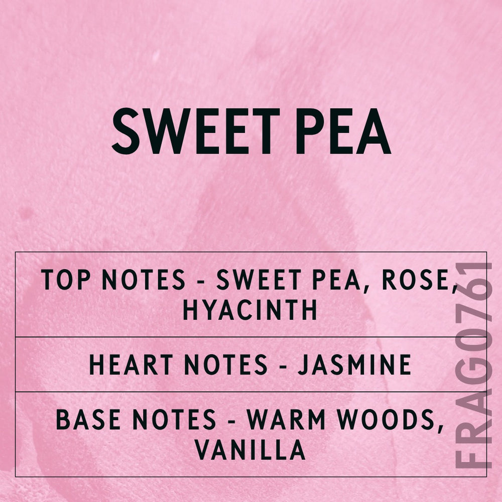 Sweet Pea fragrance oil - Candle Shack aluminium bottle with dried botanicals on a dark slate background