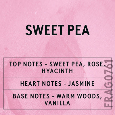 Sweet Pea fragrance oil - Candle Shack aluminium bottle with dried botanicals on a dark slate background