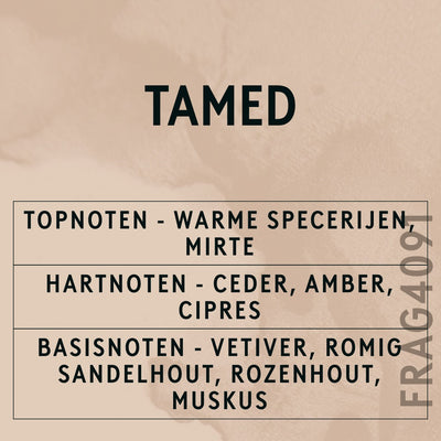 Tamed Fragrance Oil scent card (Dutch)