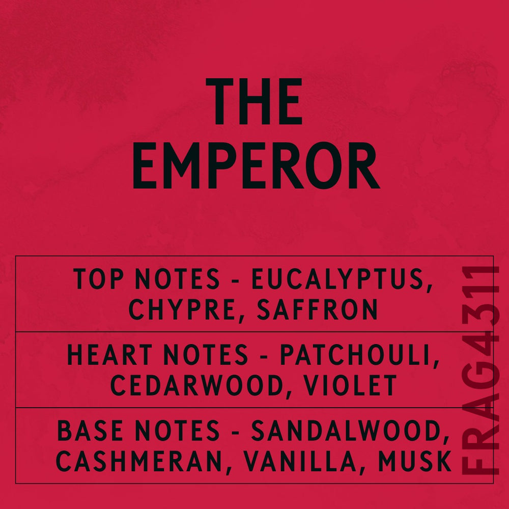 The Emperor fragrance oil - Candle Shack aluminium bottle with dried botanicals on a dark slate background