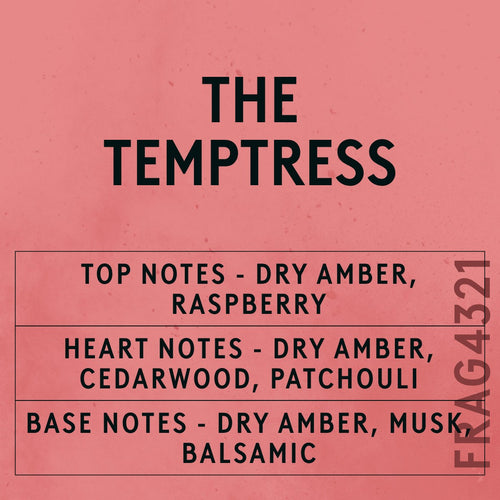 The Temptress fragrance oil - Candle Shack aluminium bottle with dried botanicals on a dark slate background
