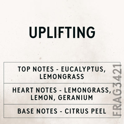 Uplifting Natural Oil fragrance oil - Candle Shack aluminium bottle with dried botanicals on a dark slate background