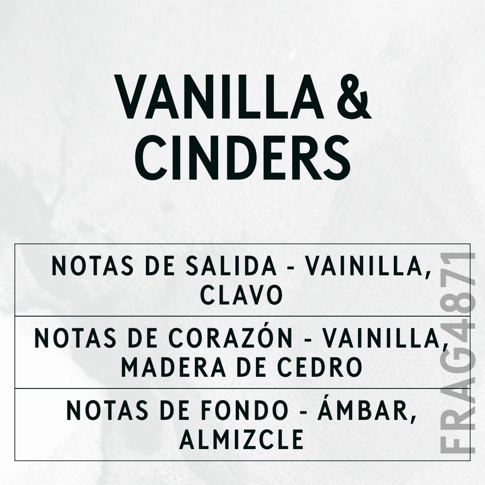 Vanilla & Cinders Fragrance Oil scent card (Spanish)