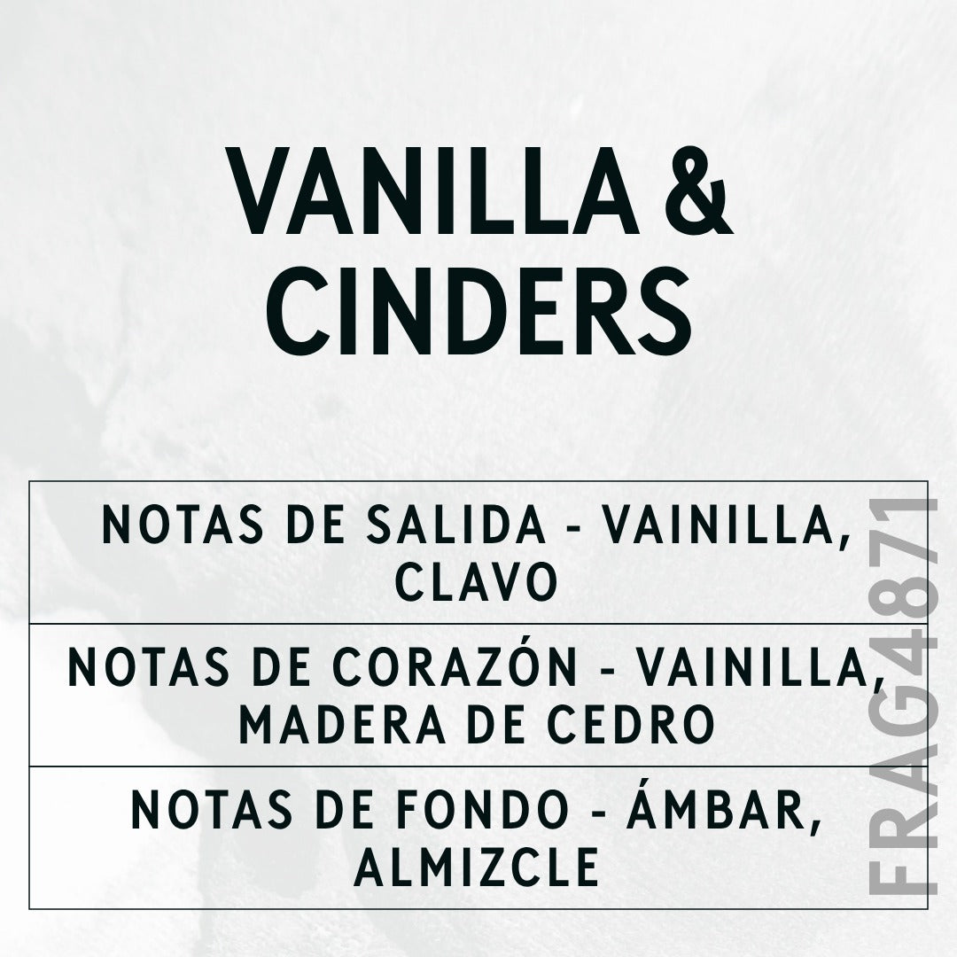 Vanilla & Cinders Fragrance Oil scent card (Spanish)