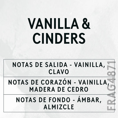 Vanilla & Cinders Fragrance Oil scent card (Spanish)