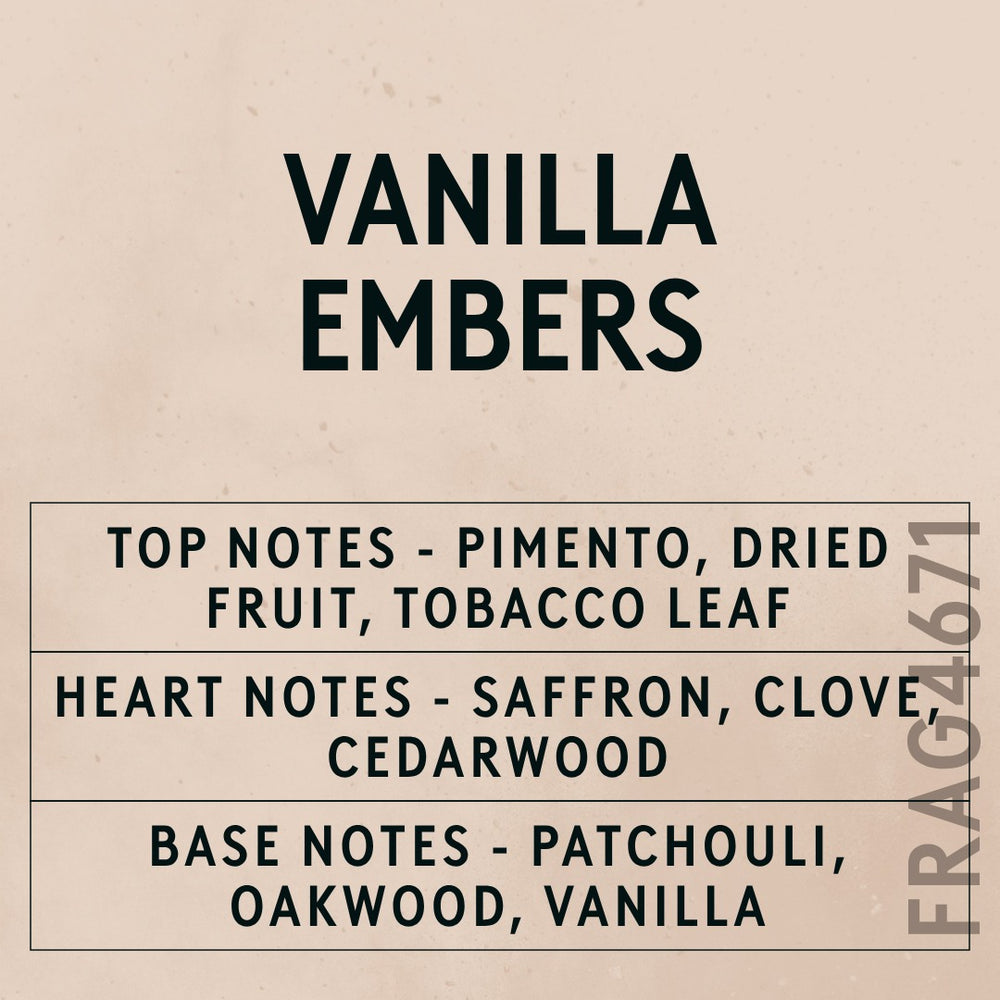 Vanilla Embers fragrance oil - Candle Shack aluminium bottle with dried botanicals on a dark slate background