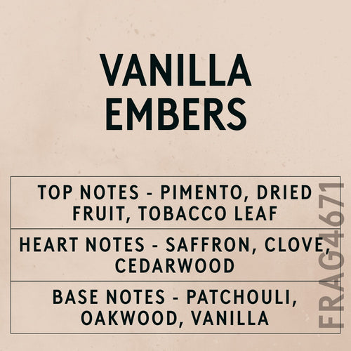 Vanilla Embers Fragrance Oil scent card (English)