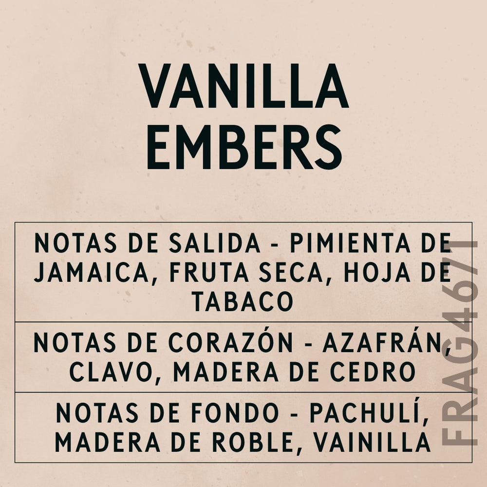 Vanilla Embers Fragrance Oil scent card (Spanish)