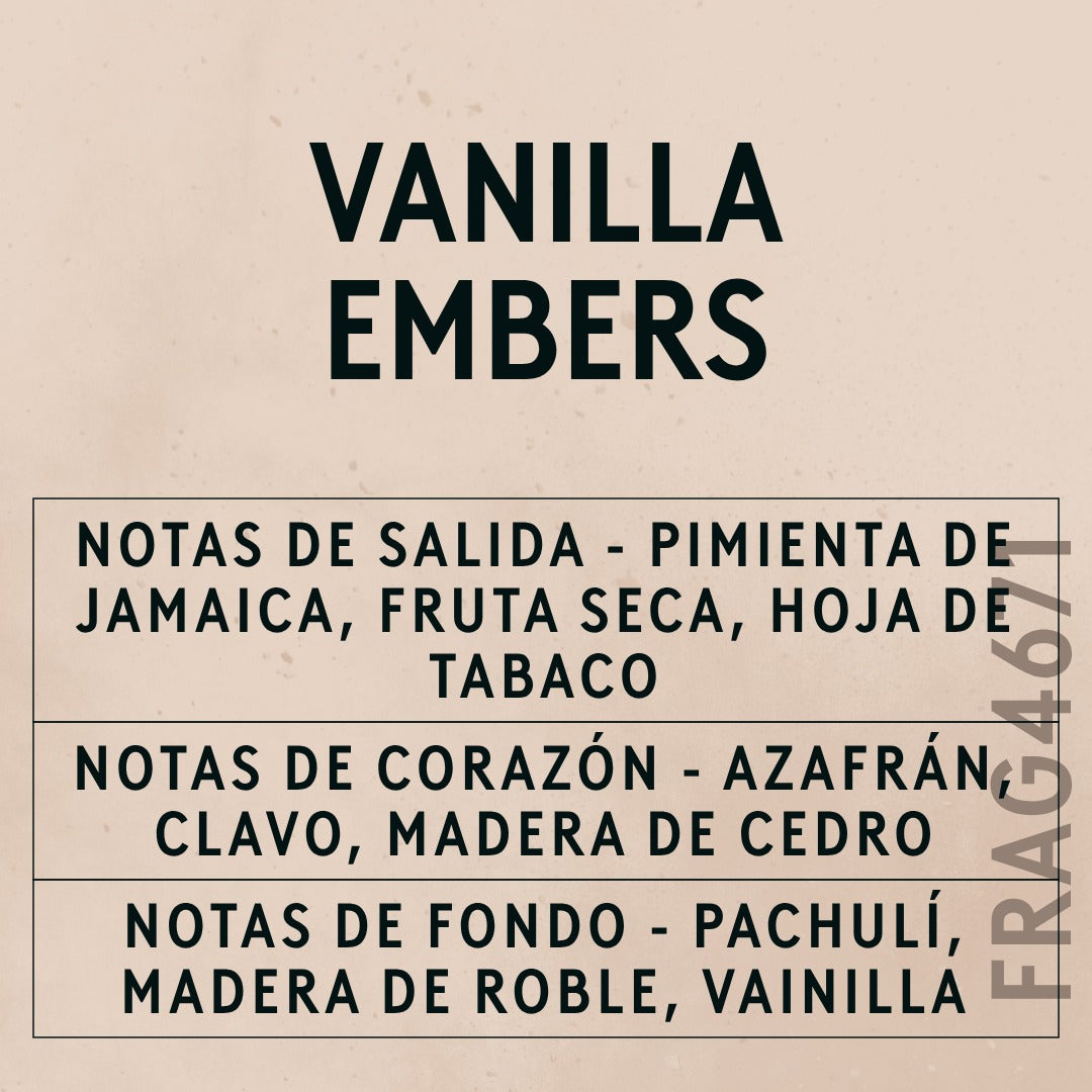 Vanilla Embers Fragrance Oil scent card (Spanish)