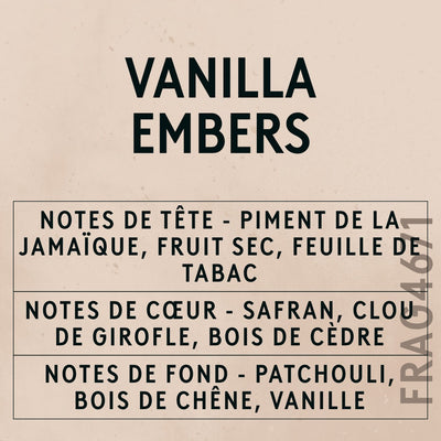 Vanilla Embers Fragrance Oil scent card (French)