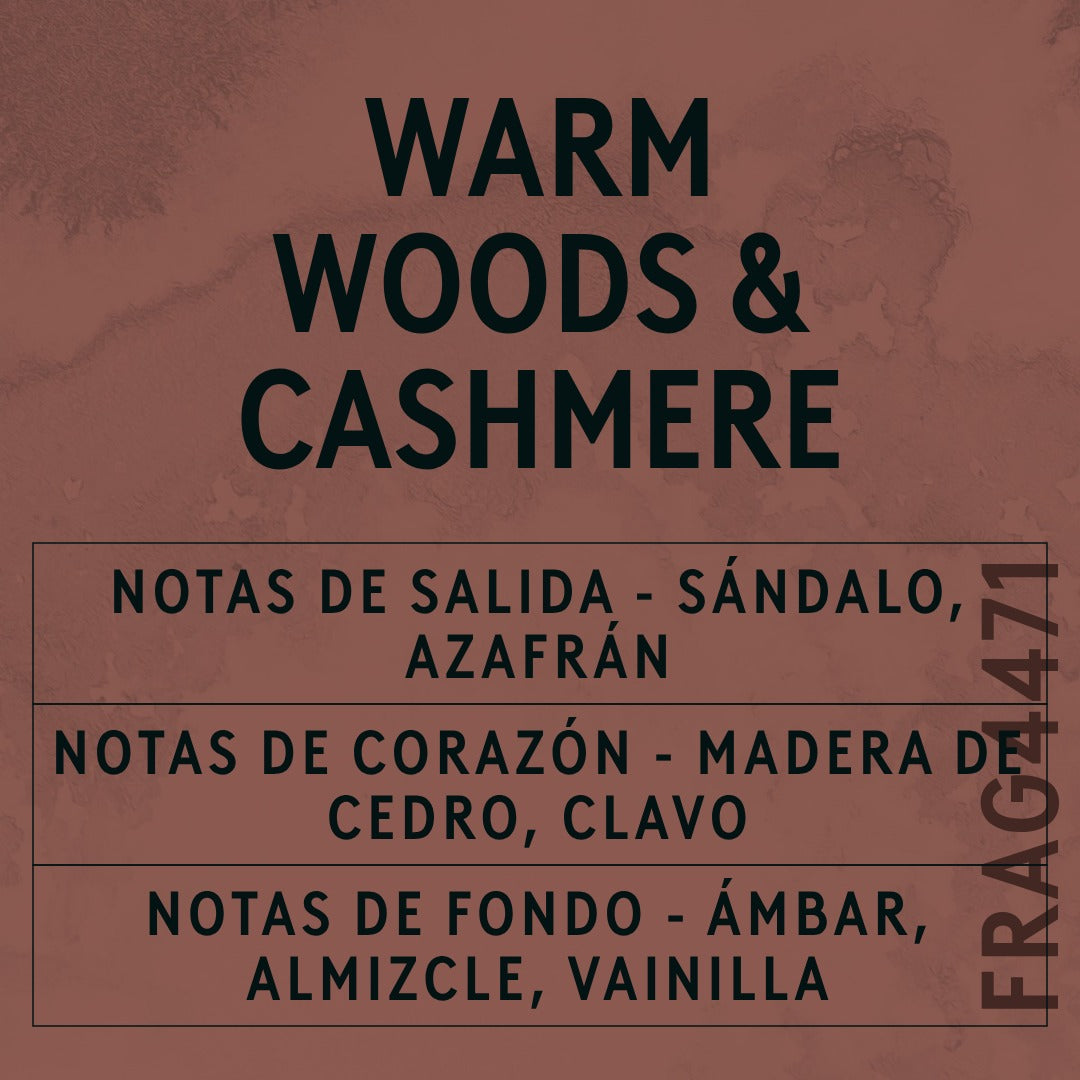 Warm Woods & Cashmere Fragrance Oil scent card (Spanish)