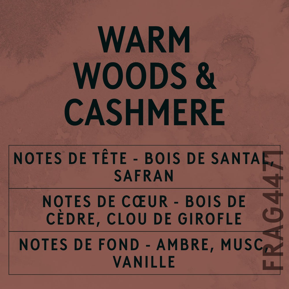 Warm Woods & Cashmere Fragrance Oil scent card (French)