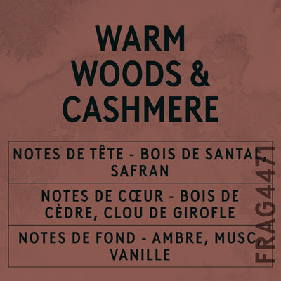 Warm Woods & Cashmere Fragrance Oil scent card (French)