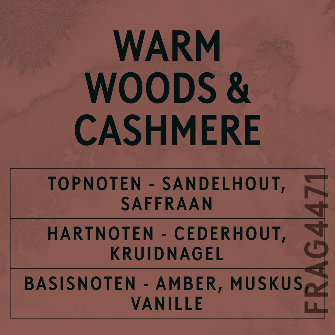 Warm Woods & Cashmere Fragrance Oil scent card (Dutch)