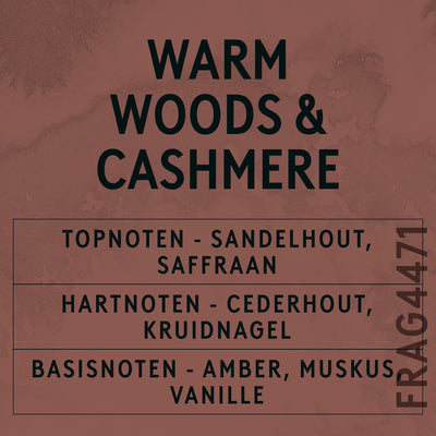 Warm Woods & Cashmere Fragrance Oil scent card (Dutch)