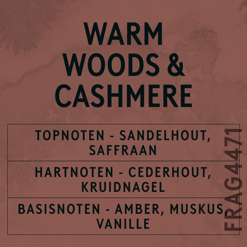 Warm Woods & Cashmere Fragrance Oil scent card (Dutch)