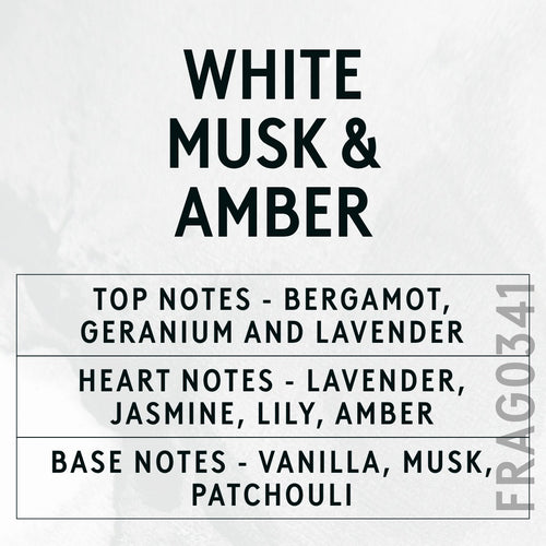 White Musk & Amber Fragrance Oil scent card (English)