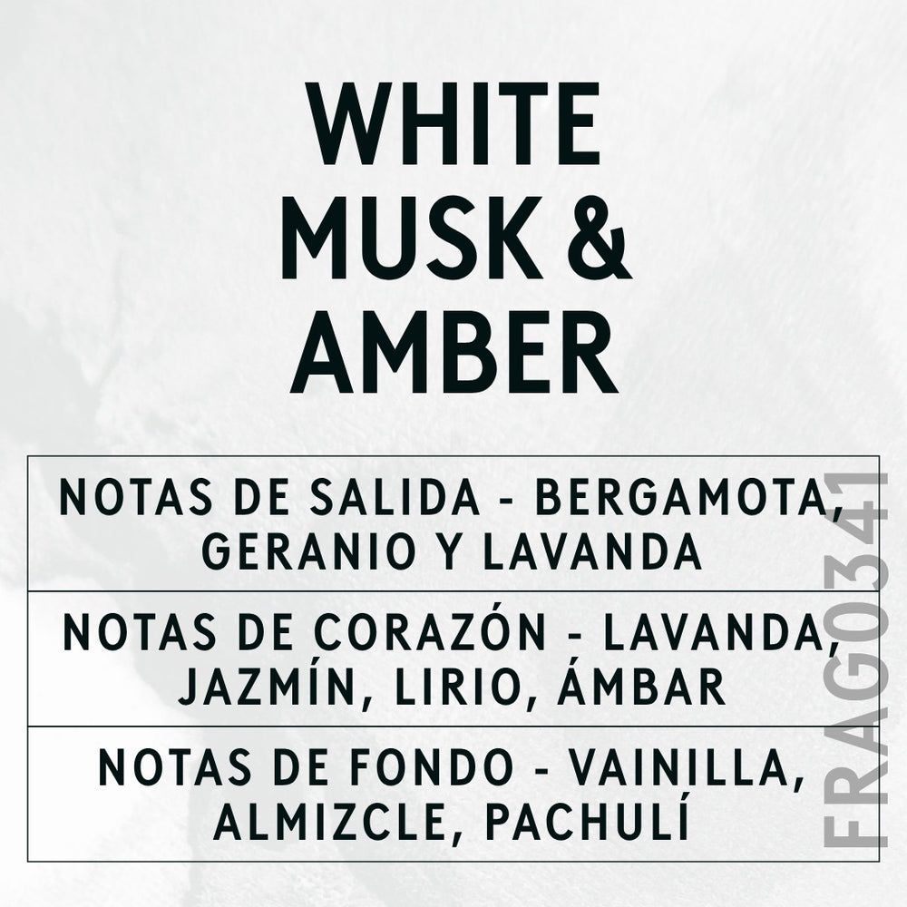 White Musk & Amber Fragrance Oil scent card (Spanish)