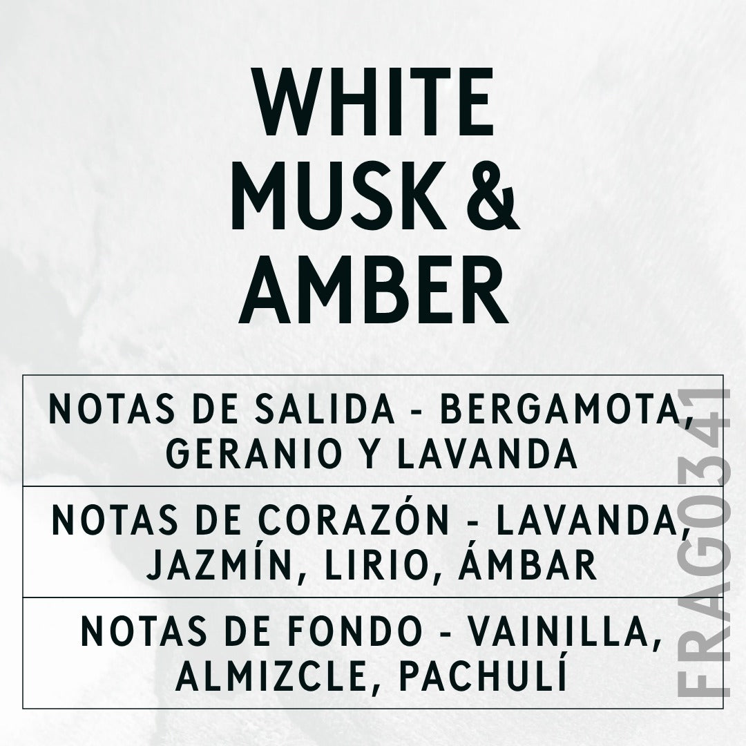 White Musk & Amber Fragrance Oil scent card (Spanish)