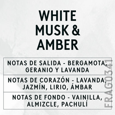 White Musk & Amber Fragrance Oil scent card (Spanish)
