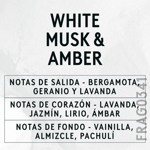 White Musk & Amber Fragrance Oil scent card (Spanish)