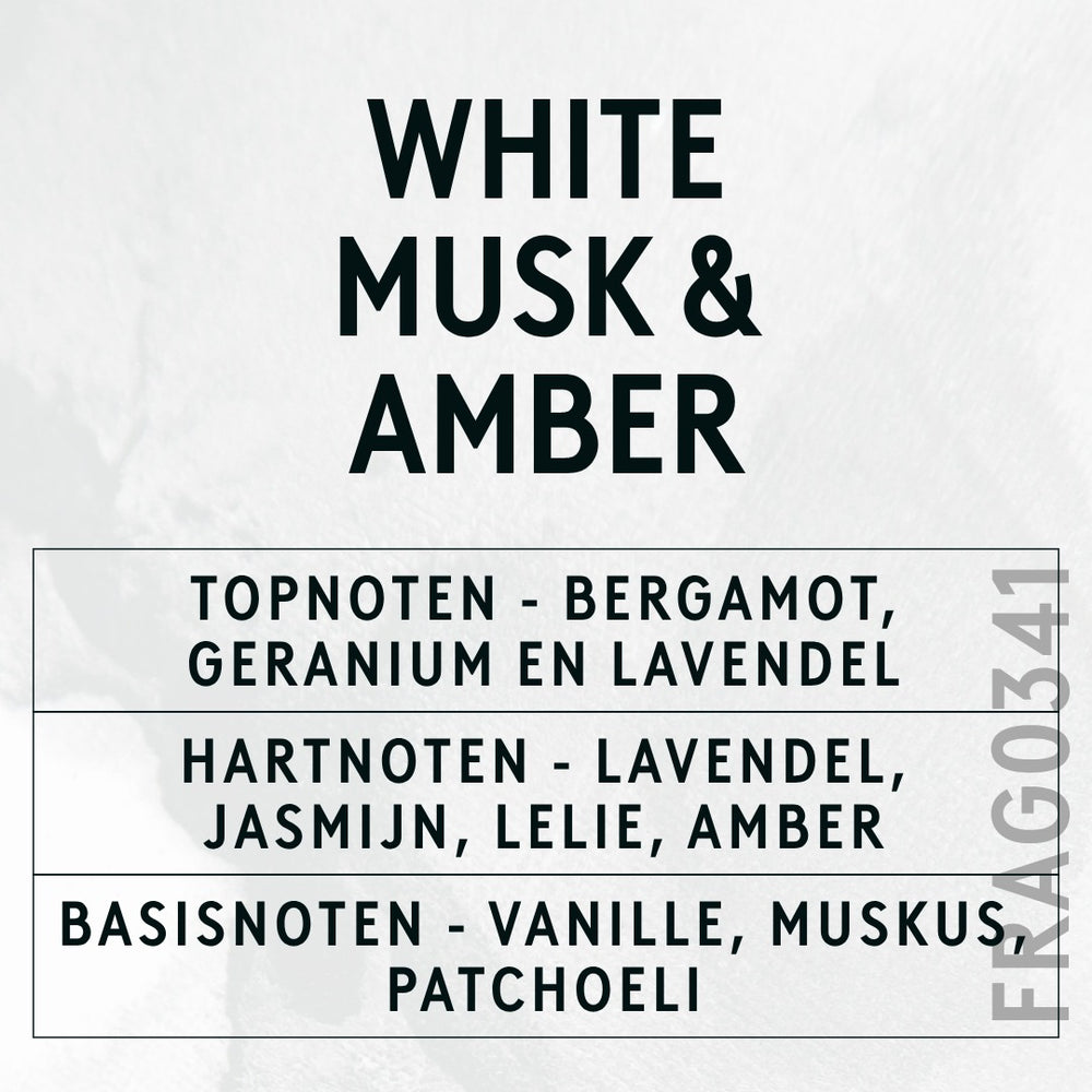 White Musk & Amber Fragrance Oil scent card (Dutch)