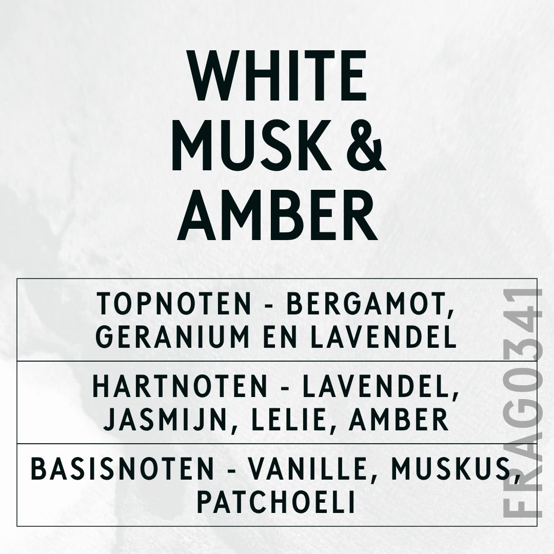 White Musk & Amber Fragrance Oil scent card (Dutch)