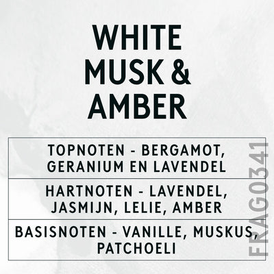 White Musk & Amber Fragrance Oil scent card (Dutch)
