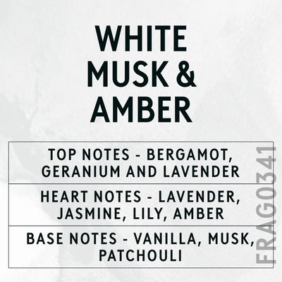 White Musk & Amber fragrance oil - Candle Shack aluminium bottle with dried botanicals on a dark slate background