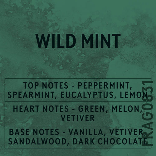 Wild Mint fragrance oil - Candle Shack aluminium bottle with dried botanicals on a dark slate background