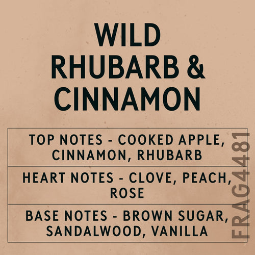 Wild Rhubarb & Cinnamon fragrance oil - Candle Shack aluminium bottle with dried botanicals on a dark slate background