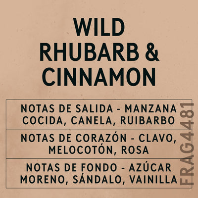 Wild Rhubarb & Cinnamon Fragrance Oil scent card (Spanish)