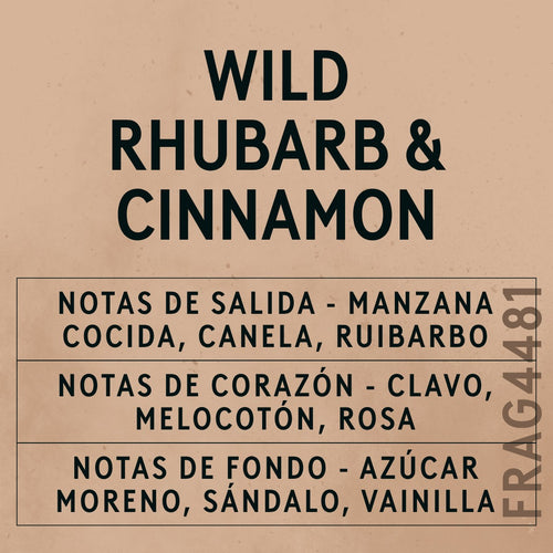 Wild Rhubarb & Cinnamon Fragrance Oil scent card (Spanish)
