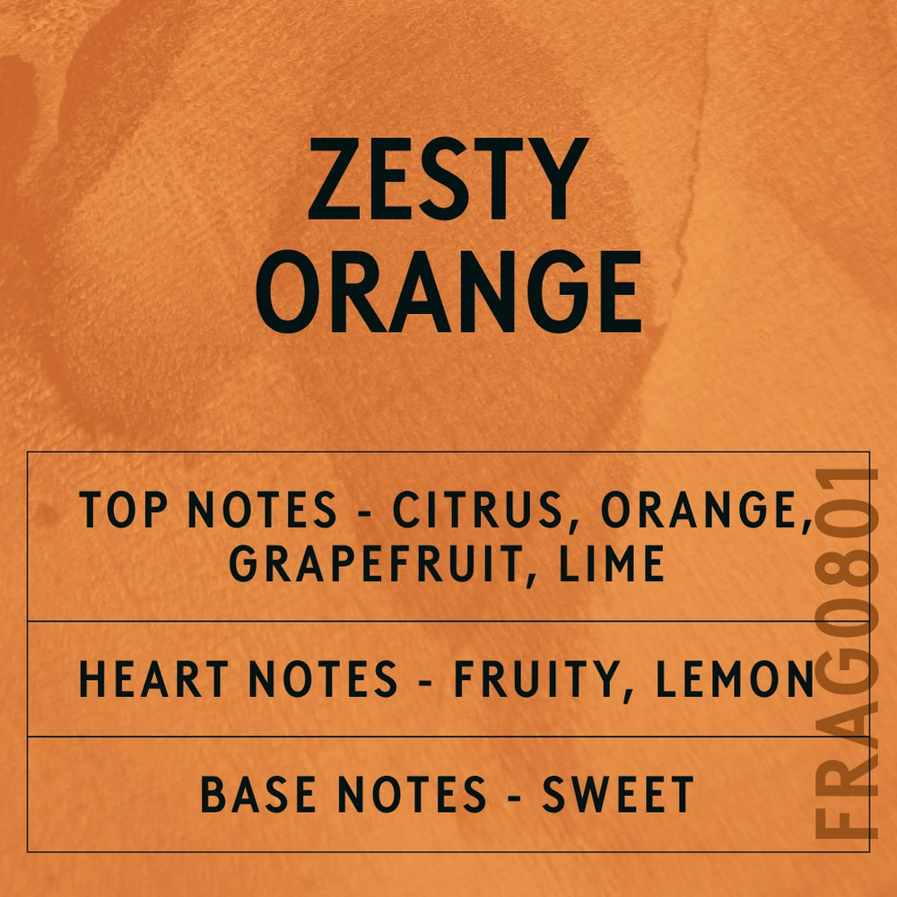 Zesty Orange fragrance oil - Candle Shack aluminium bottle with dried botanicals on a dark slate background