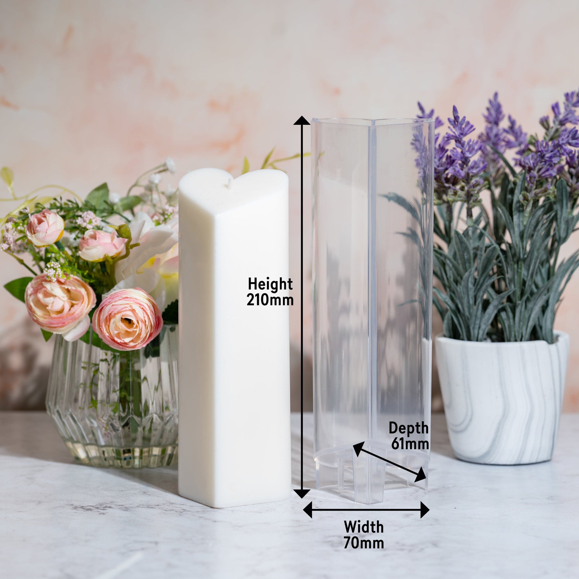 Heart - Pillar Candle Mould dimensions