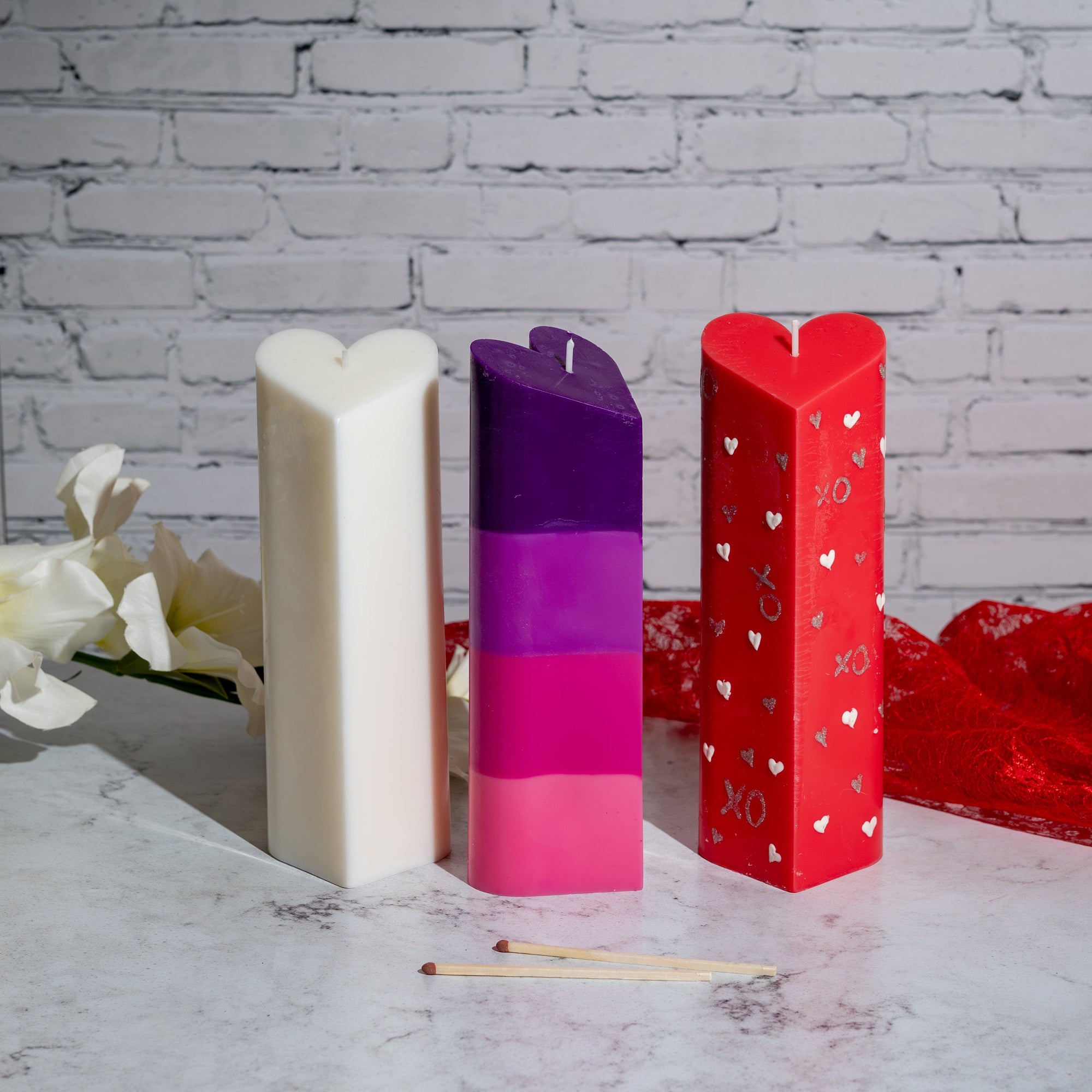 Heart Pillar Candles in different colours