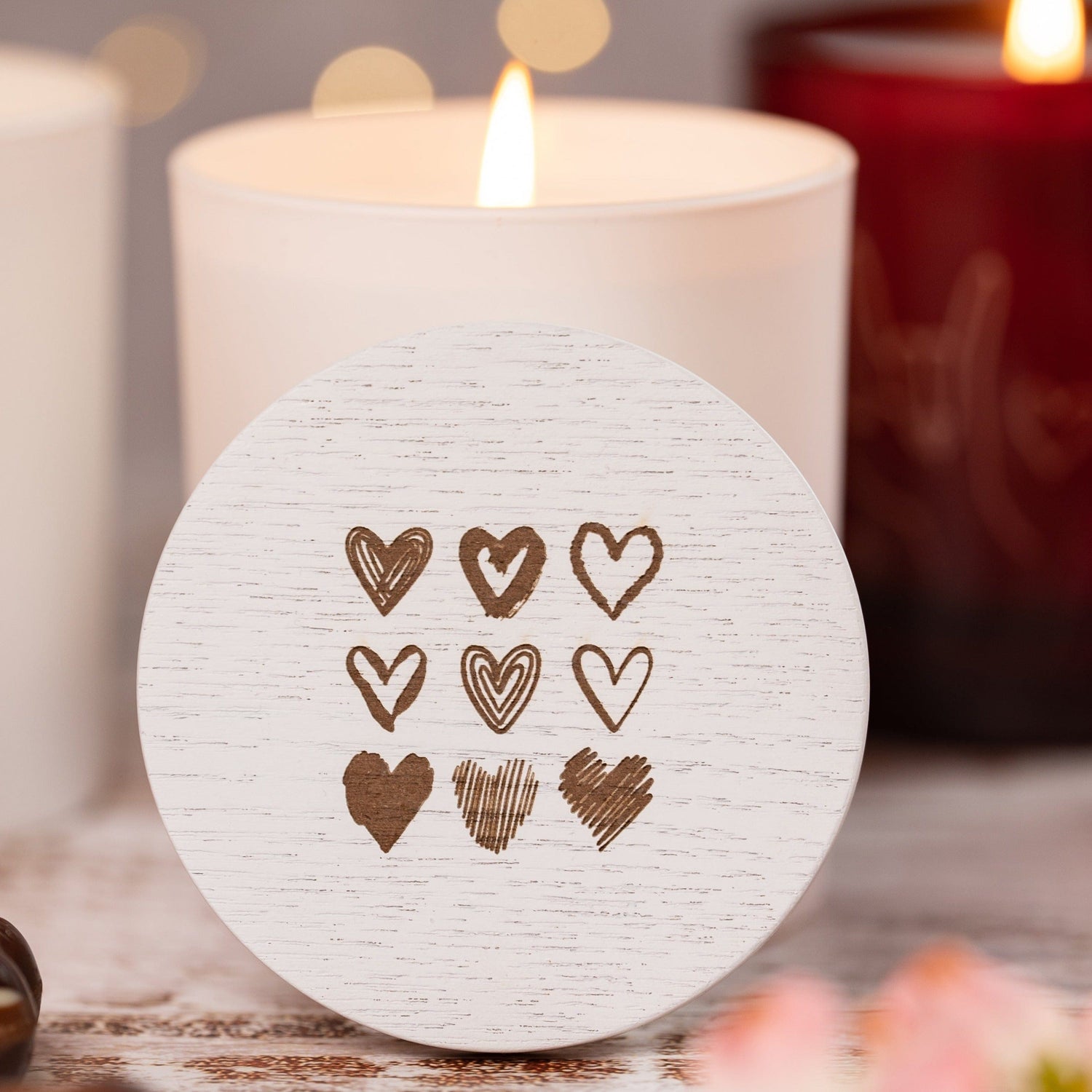 Candle Shack BV Lid Love Doodles - White Wooden Lid - For 30cl Lotti & Lucy